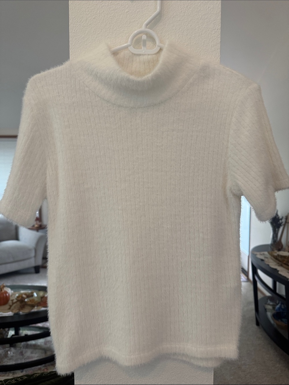 Zara Cream Short-Sleeve Turtleneck Sweater